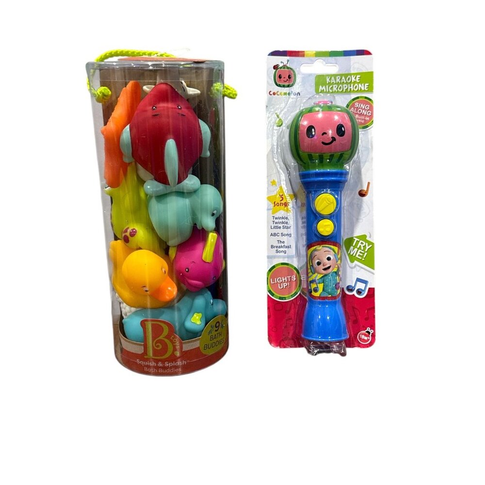 B. Toys Squish and Splash Bath Buddies  & COCOMELON Karaoke Microphone